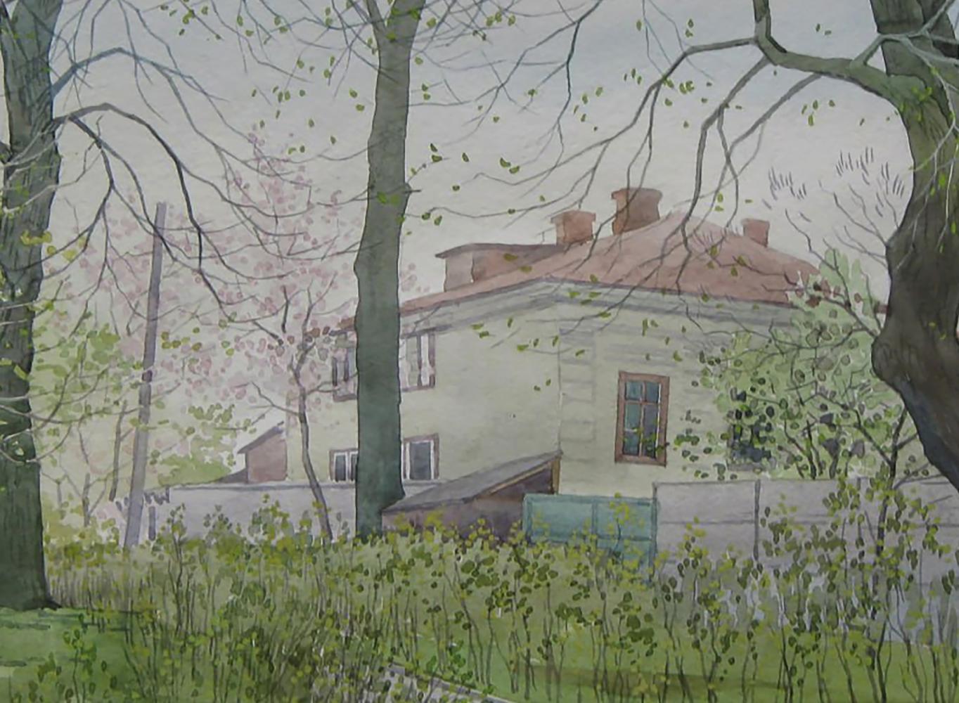 Watercolor painting of Valery Savenets Spring streets city house