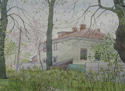 Watercolor painting of Valery Savenets Spring streets city house