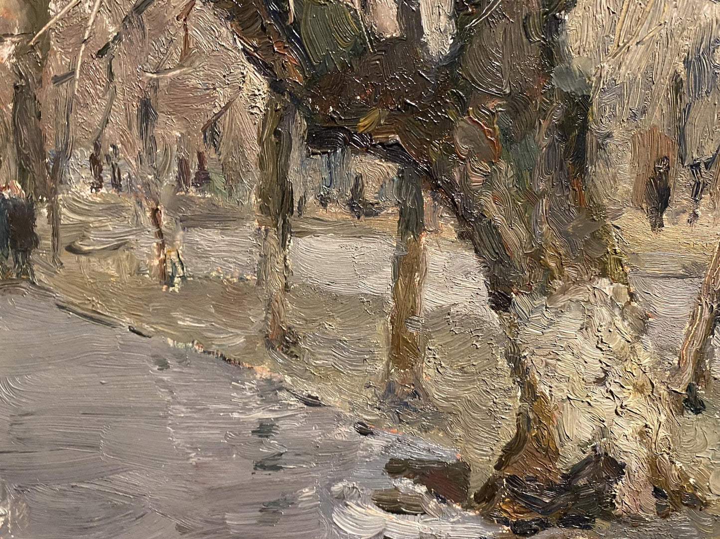 Textured oil painting of Gray Day tree trunk by Evgeniy Tkachenko