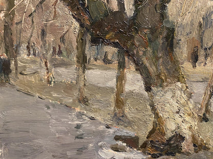 Textured oil painting of Gray Day tree trunk by Evgeniy Tkachenko
