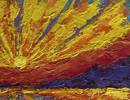 Oil painting Yellow rays of sunset by V. Zadorozhnya vibrant textured canvas