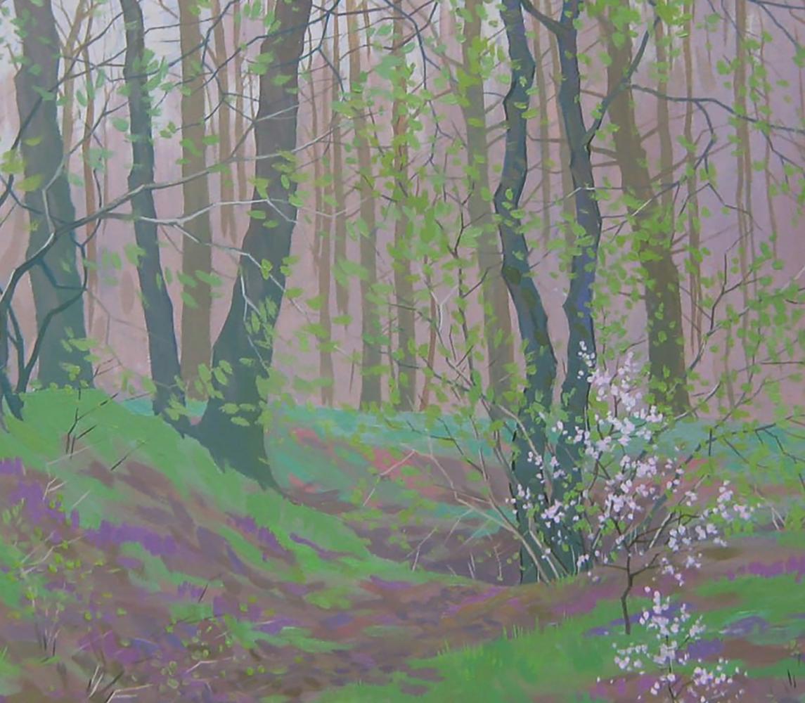 Oil painting Spring green forest by Valery Savenets with blossoms