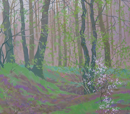 Oil painting Spring green forest by Valery Savenets with blossoms