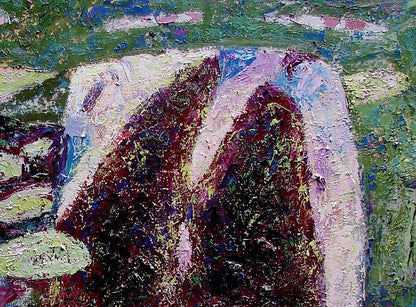 Oil painting Montenegro by Tatyana Shulyak with red purple white on green