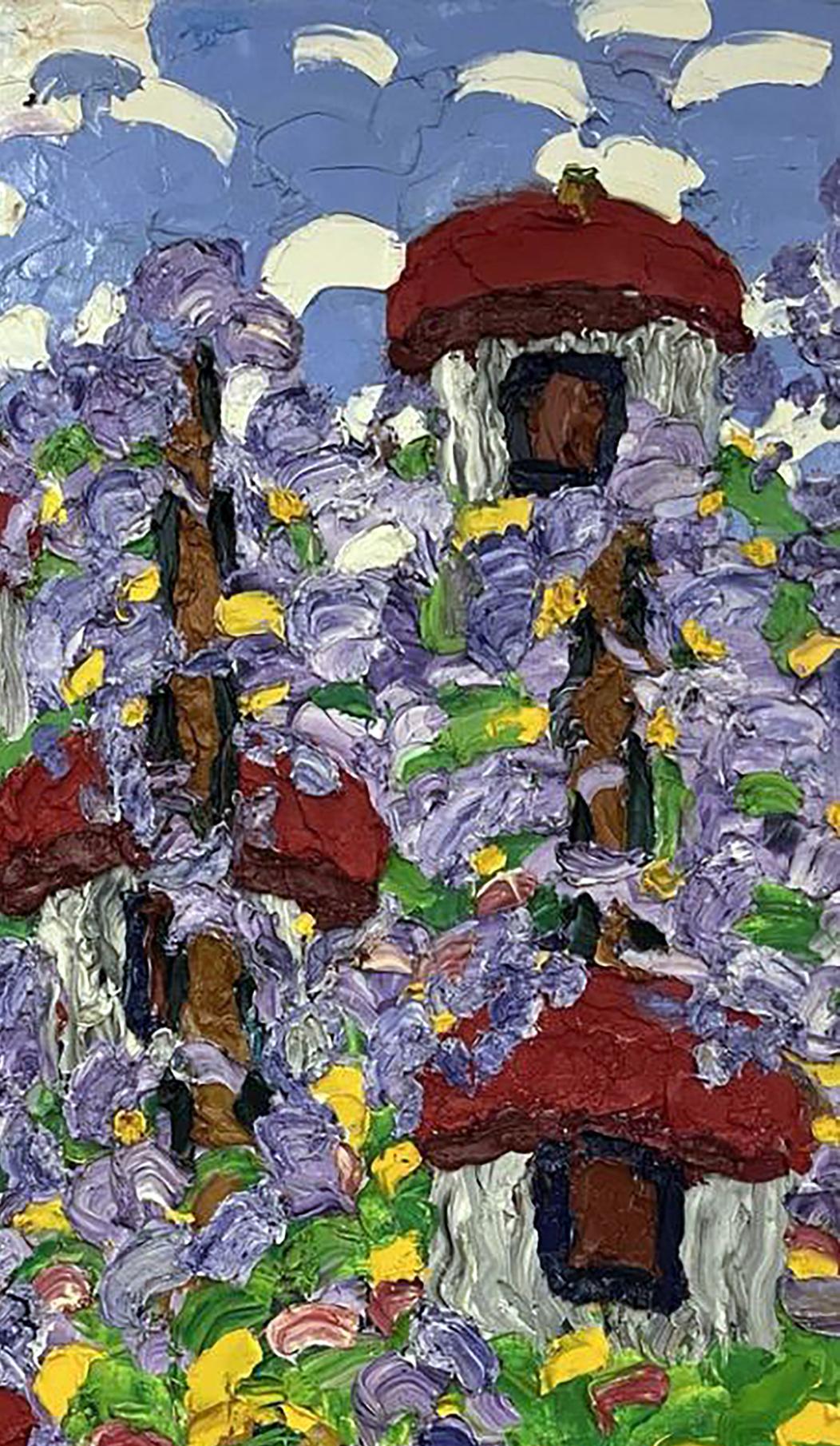 Oil Abstract painting Village spring landscape Oleksiy Dakhnenko