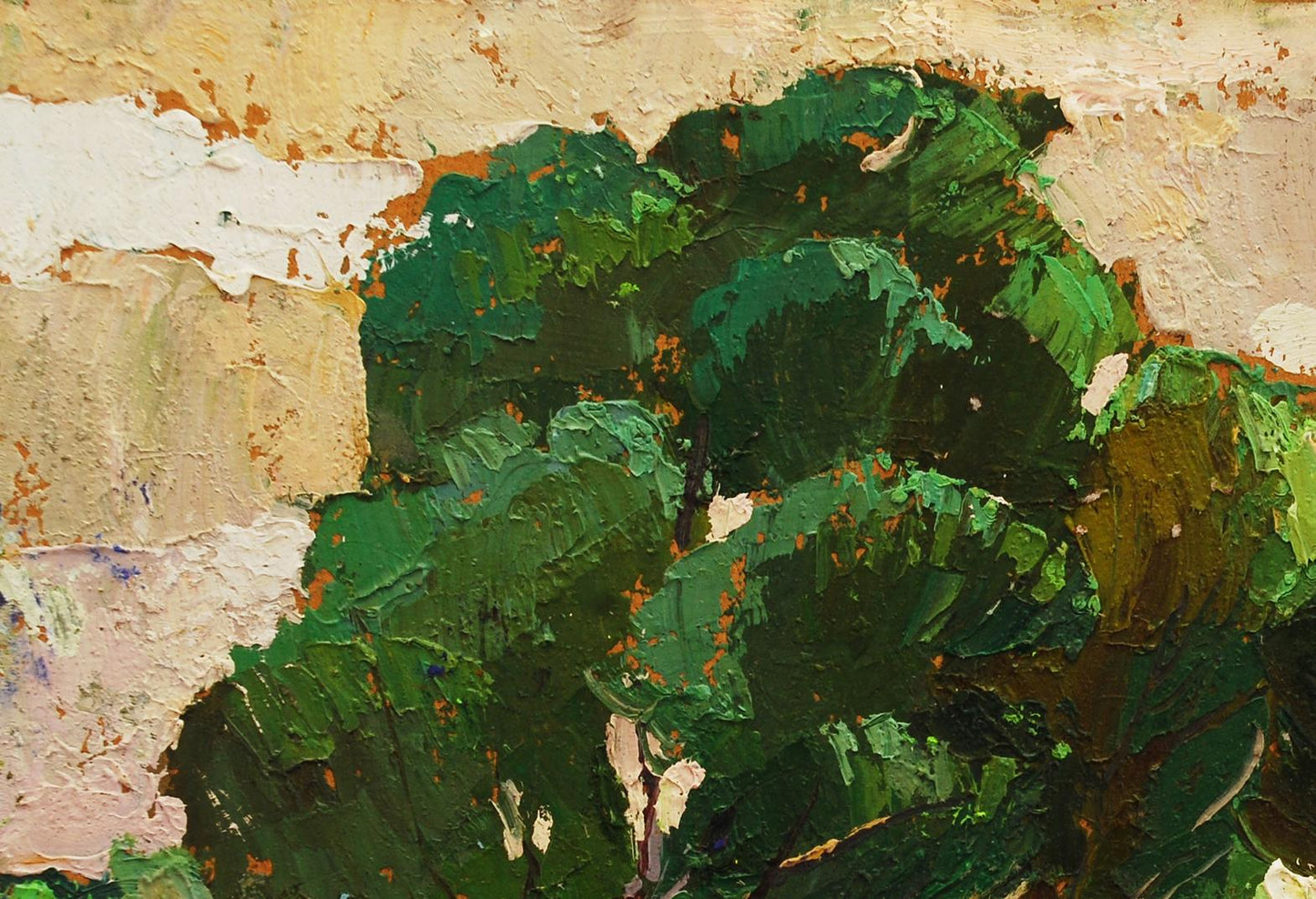 Oil painting Play of light in branches by Egor Shvachunov, lush impasto foliage
