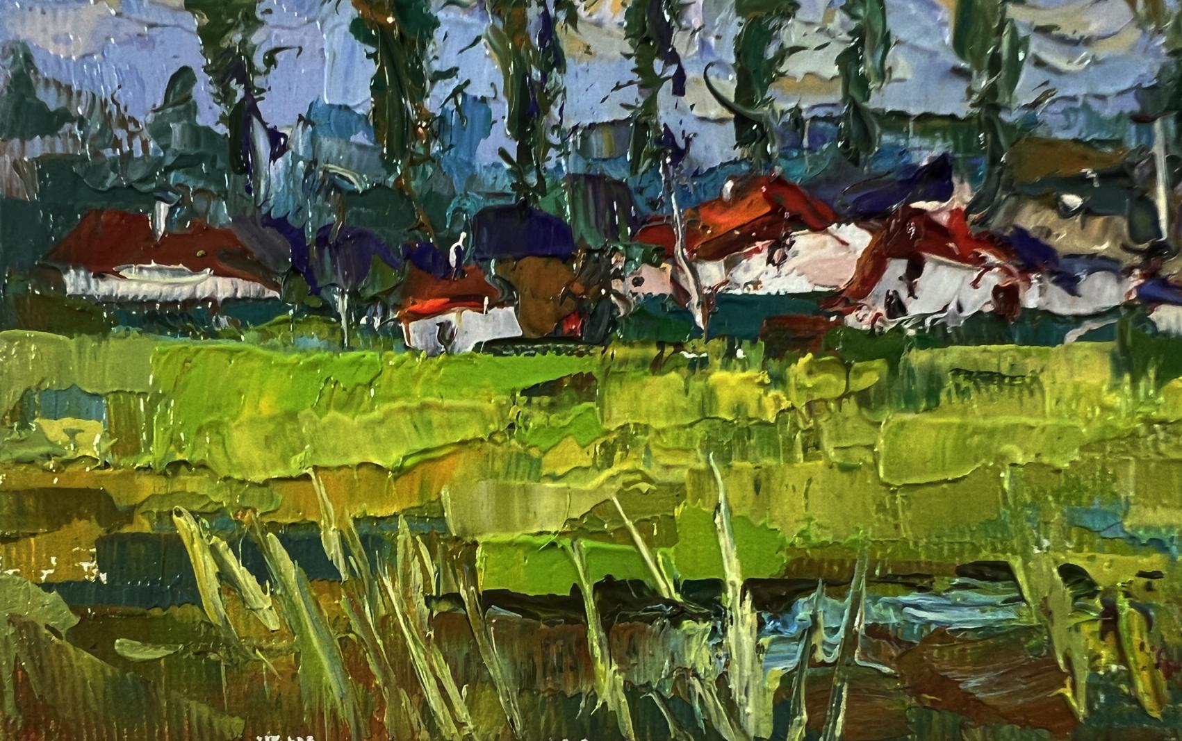 Vibrant impressionist oil painting Clouds over the village by Oksana Ivanyuk