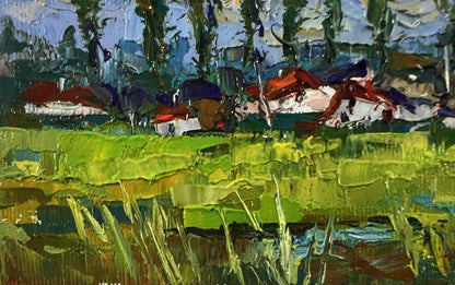 Vibrant impressionist oil painting Clouds over the village by Oksana Ivanyuk
