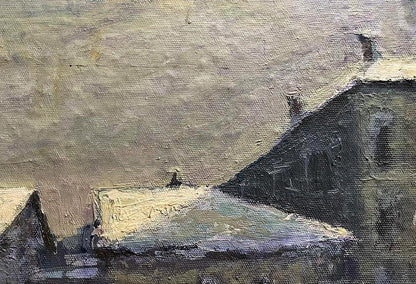 Oil painting Winter walk by Volodymyr Pashchenko moody landscape