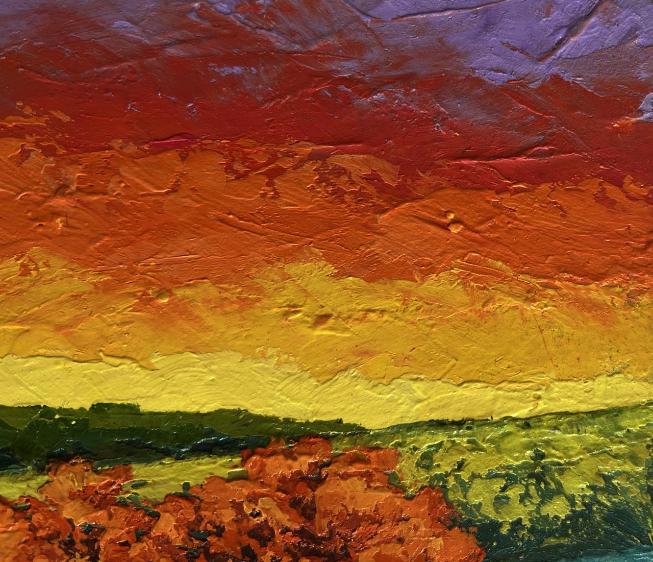 Vibrant oil painting Autumn sunset in the field by V. Zadorozhnya