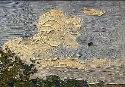 Oil painting White clouds by Yury Konovalov, textured beige impressionistic cloud