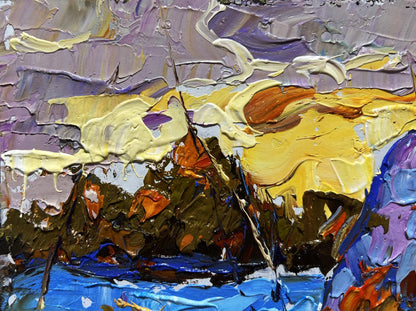 Oil painting Snow blue by Oleksiy Ivanyuk, vibrant yellow purple blue impasto