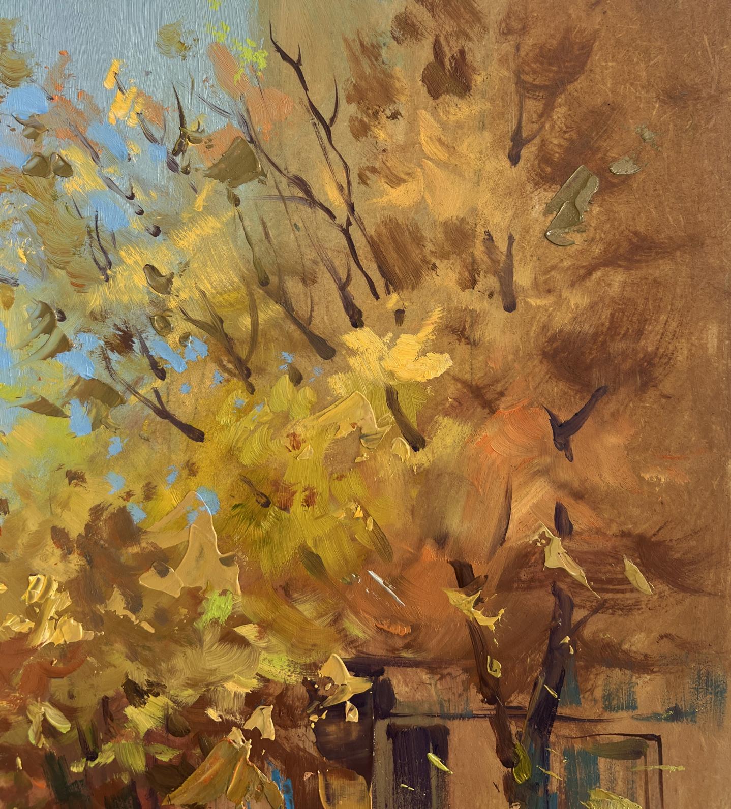 Vibrant autumn tree by Yuriy Suprunchuk, golden leaves, oil painting