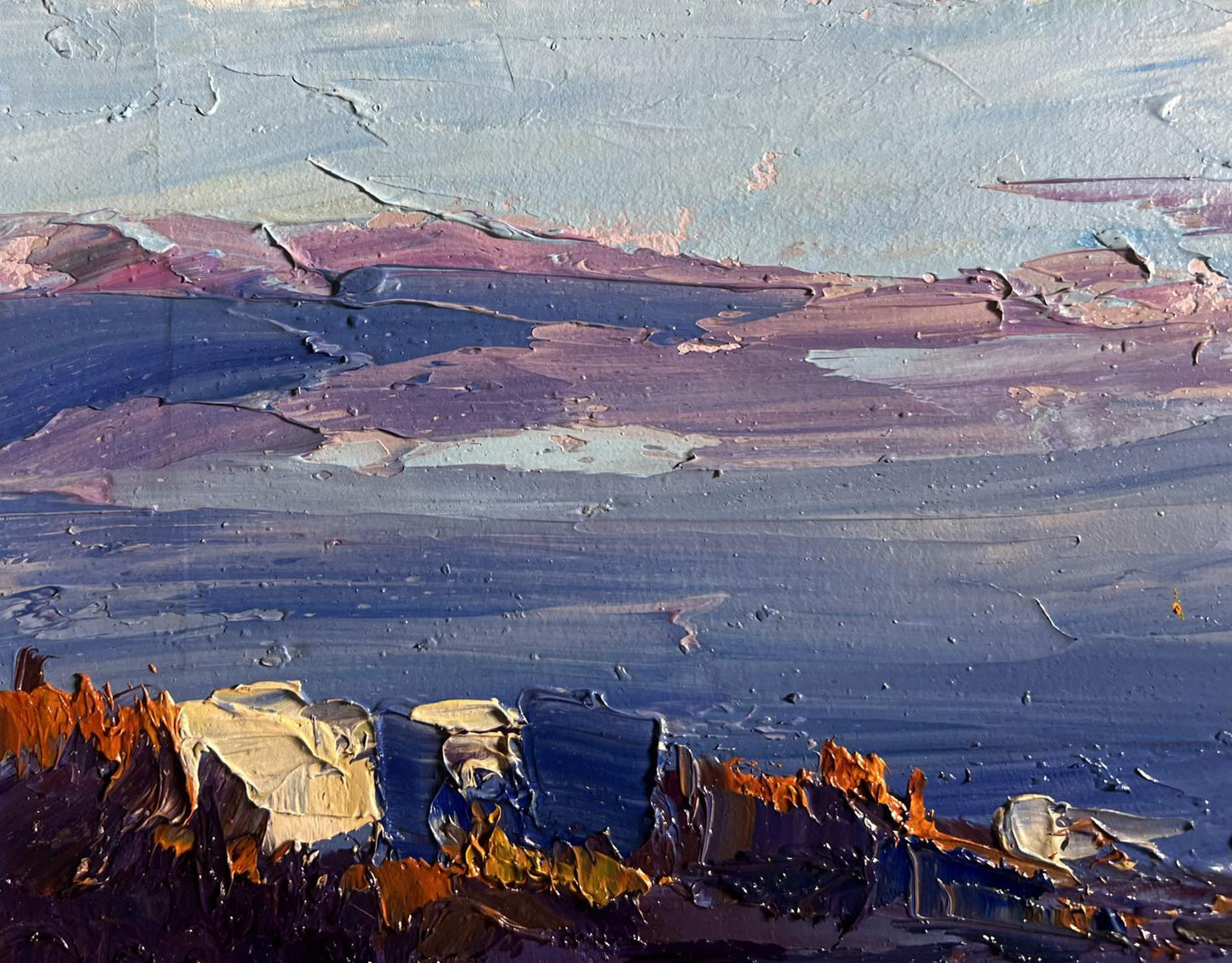 Oil painting On the sea coast by Boris Serdyuk, textured impasto landscape