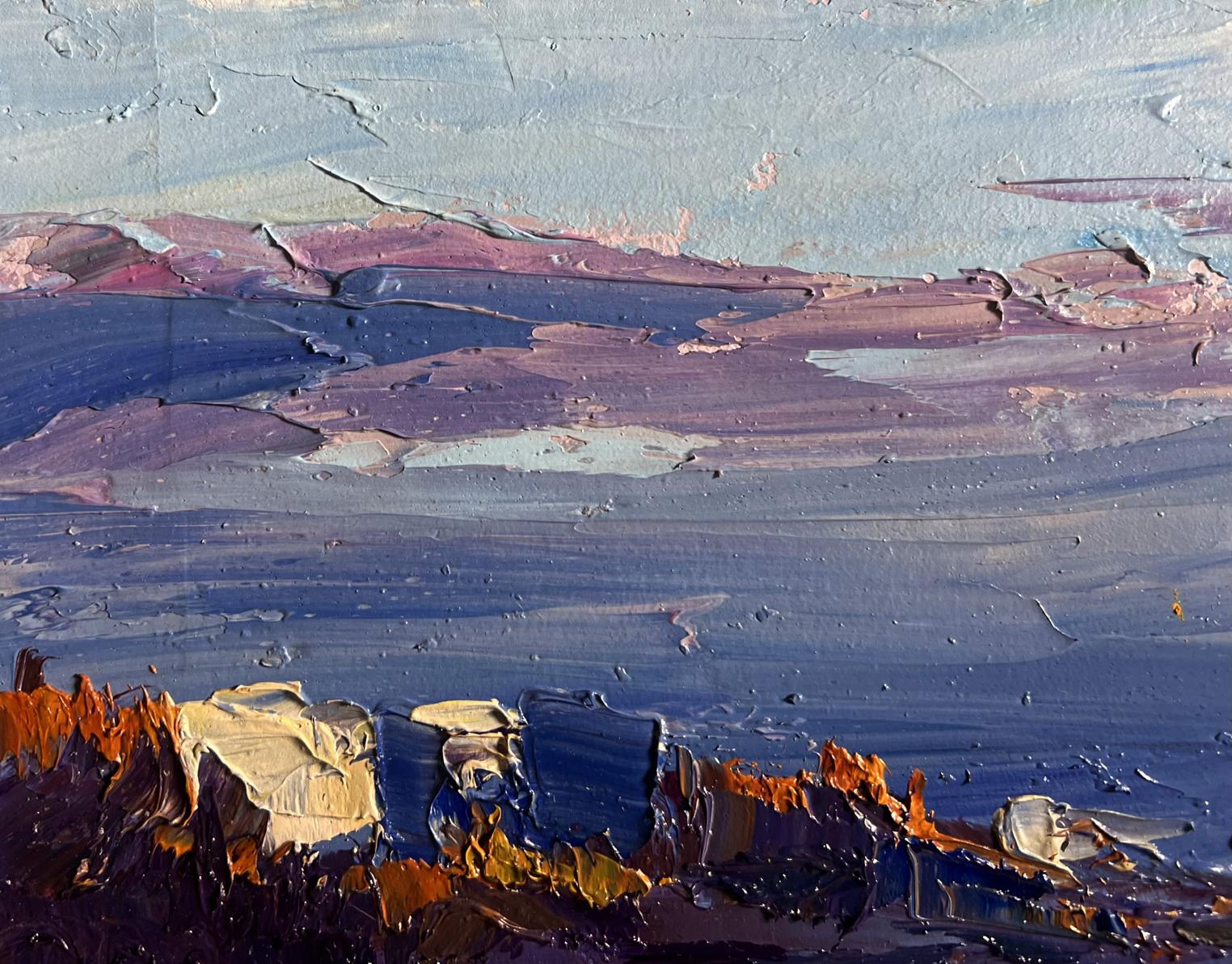 Oil painting On the sea coast by Boris Serdyuk, textured impasto landscape
