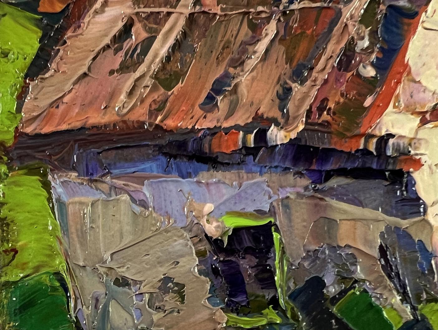 Oil painting of textured summer village roof by Oleksiy Ivanyuk