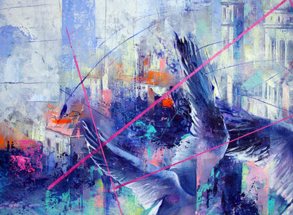 Oil painting Blue Wind by Alexander Dobrodiy: abstract bird in flight