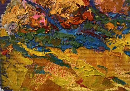 Oil painting Autumn evening fields by Oleksiy Ivanyuk, vibrant impasto abstract