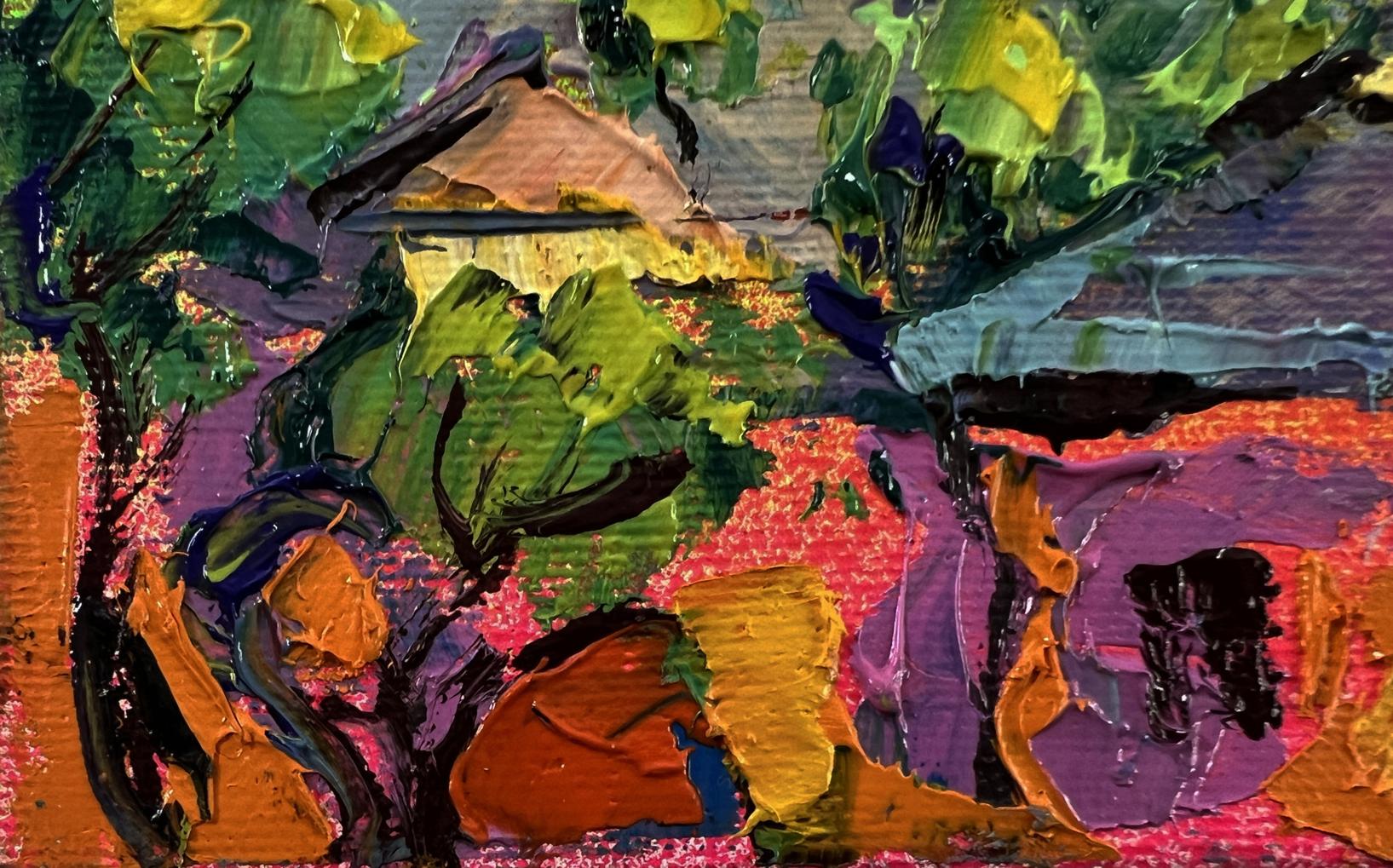 Vibrant impressionist oil painting of village houses by Oleksiy Ivanyuk