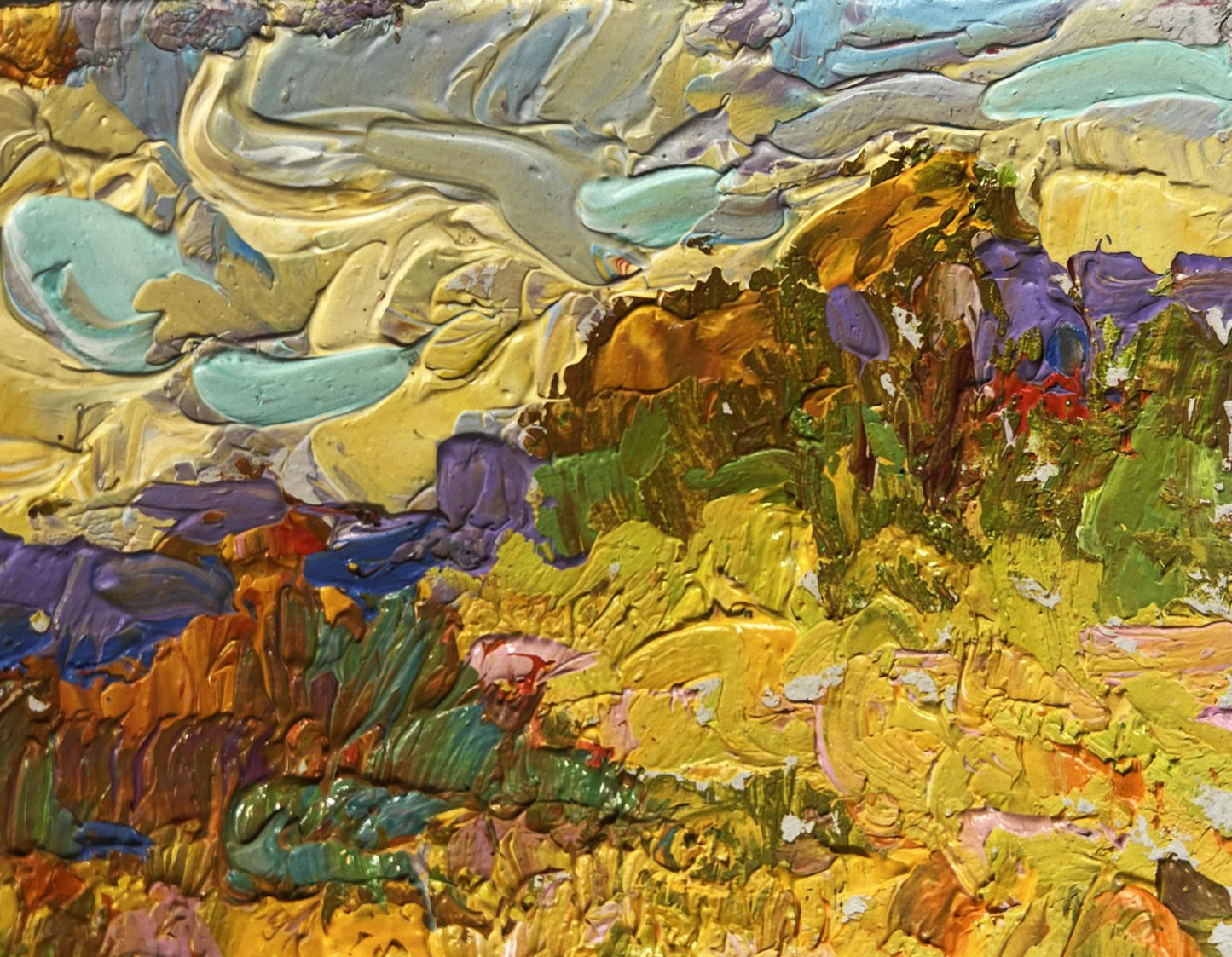 Vibrant Oleksiy Ivanyuk oil painting of huge sunflower fields