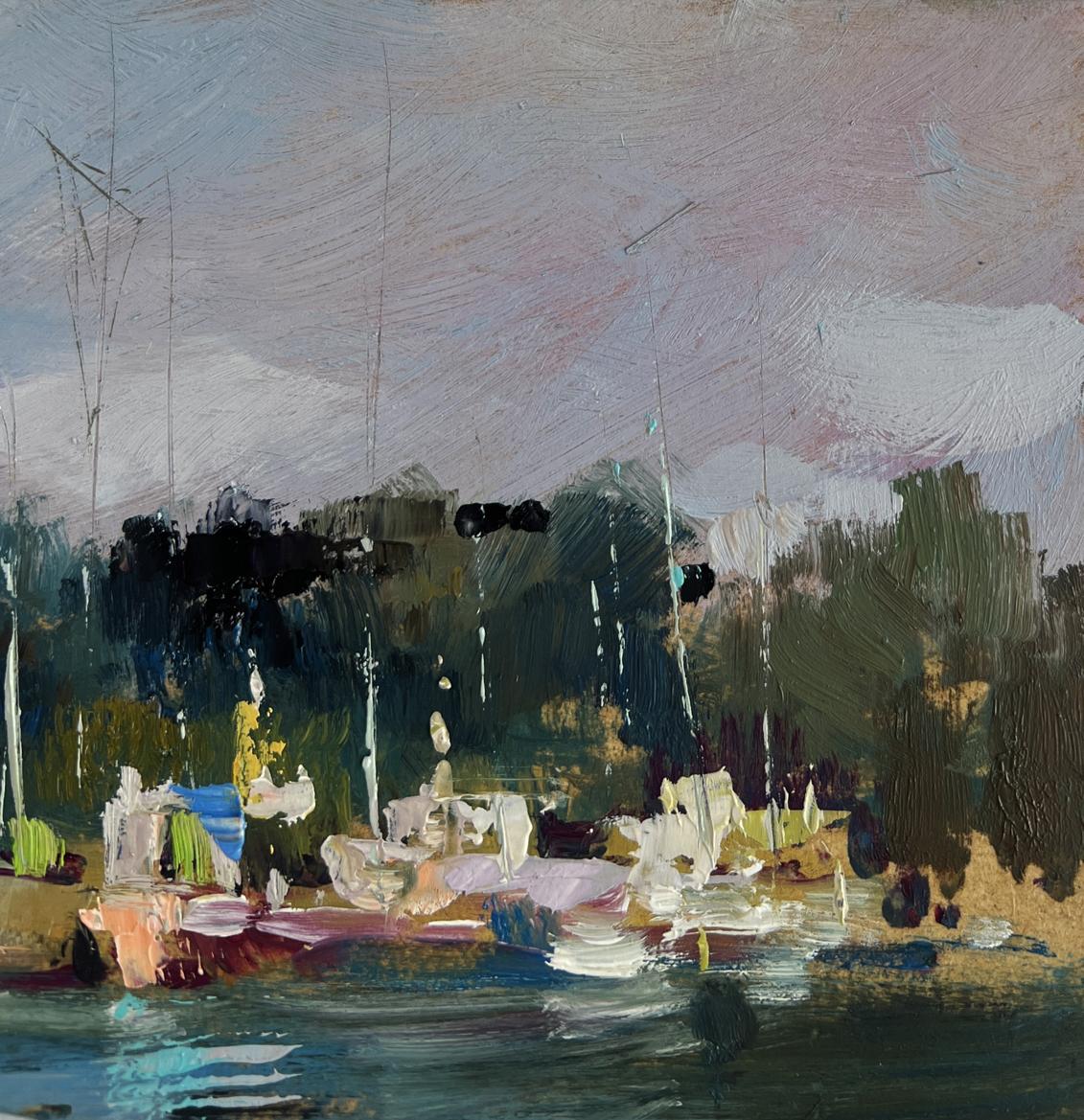 Abstract impressionist oil painting of Small yacht club by Yuriy Suprunchuk