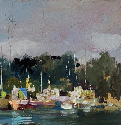 Abstract impressionist oil painting of Small yacht club by Yuriy Suprunchuk