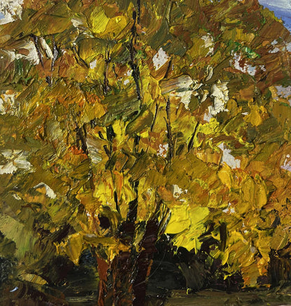 Vibrant autumn tree oil painting by Boris Serdyuk with impasto strokes