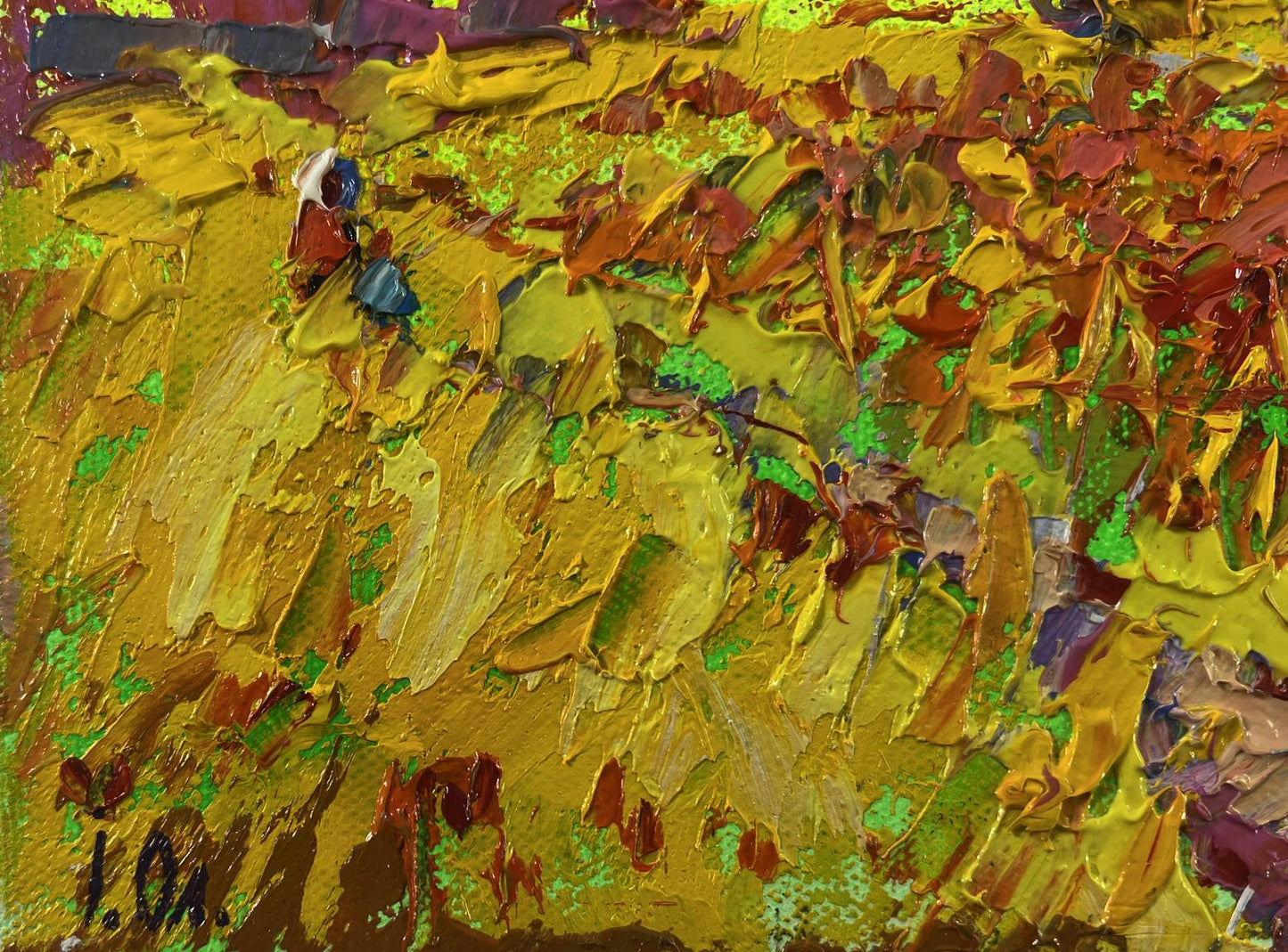 Vibrant impressionist oil painting of autumn flower fields by Oleksiy Ivanyuk