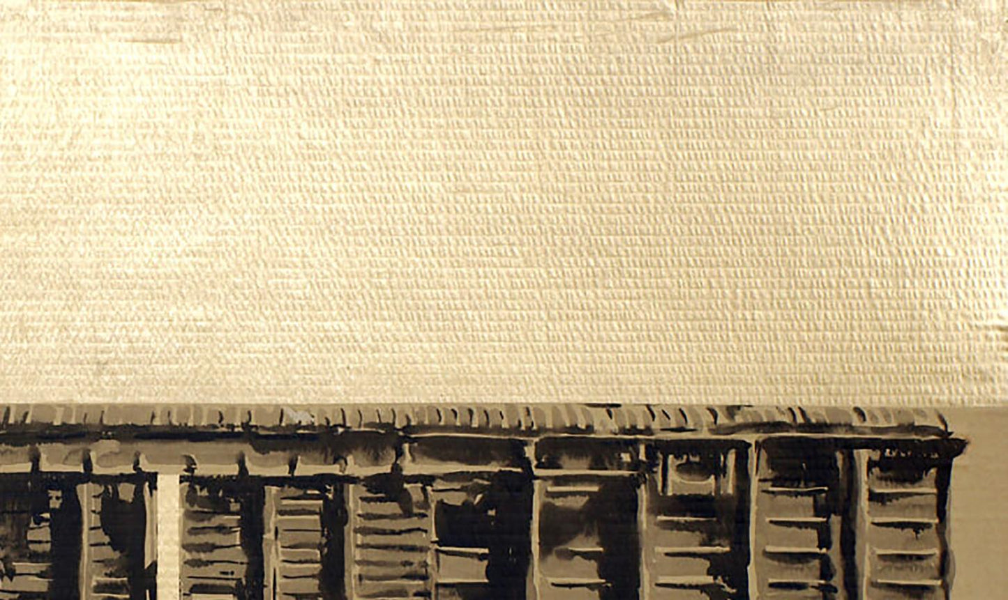 Sepia-toned acrylic painting Wagon 42 by Dima Filatov with wooden shutters