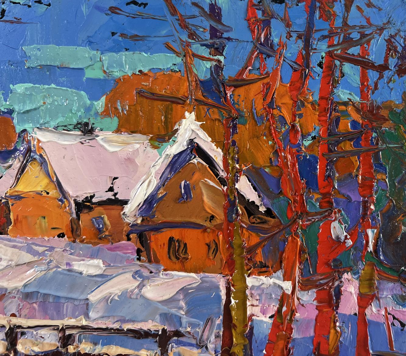Vibrant impressionist oil painting Frosty breath of dawn by Oksana Ivanyuk