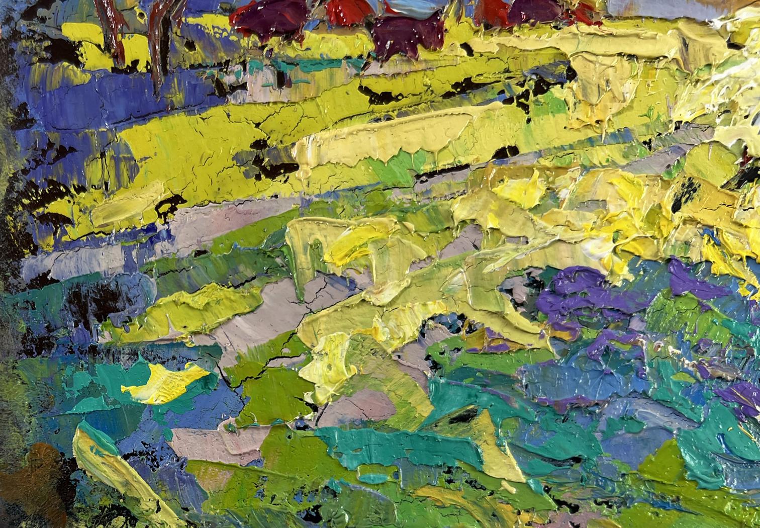 Vibrant impressionist oil painting The heat hangs over the field by Oksana Ivanyuk