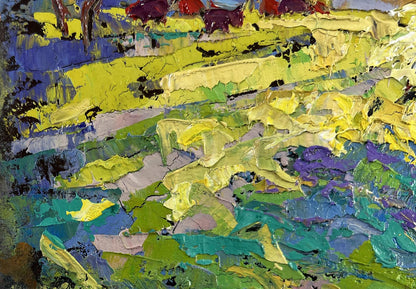 Vibrant impressionist oil painting The heat hangs over the field by Oksana Ivanyuk