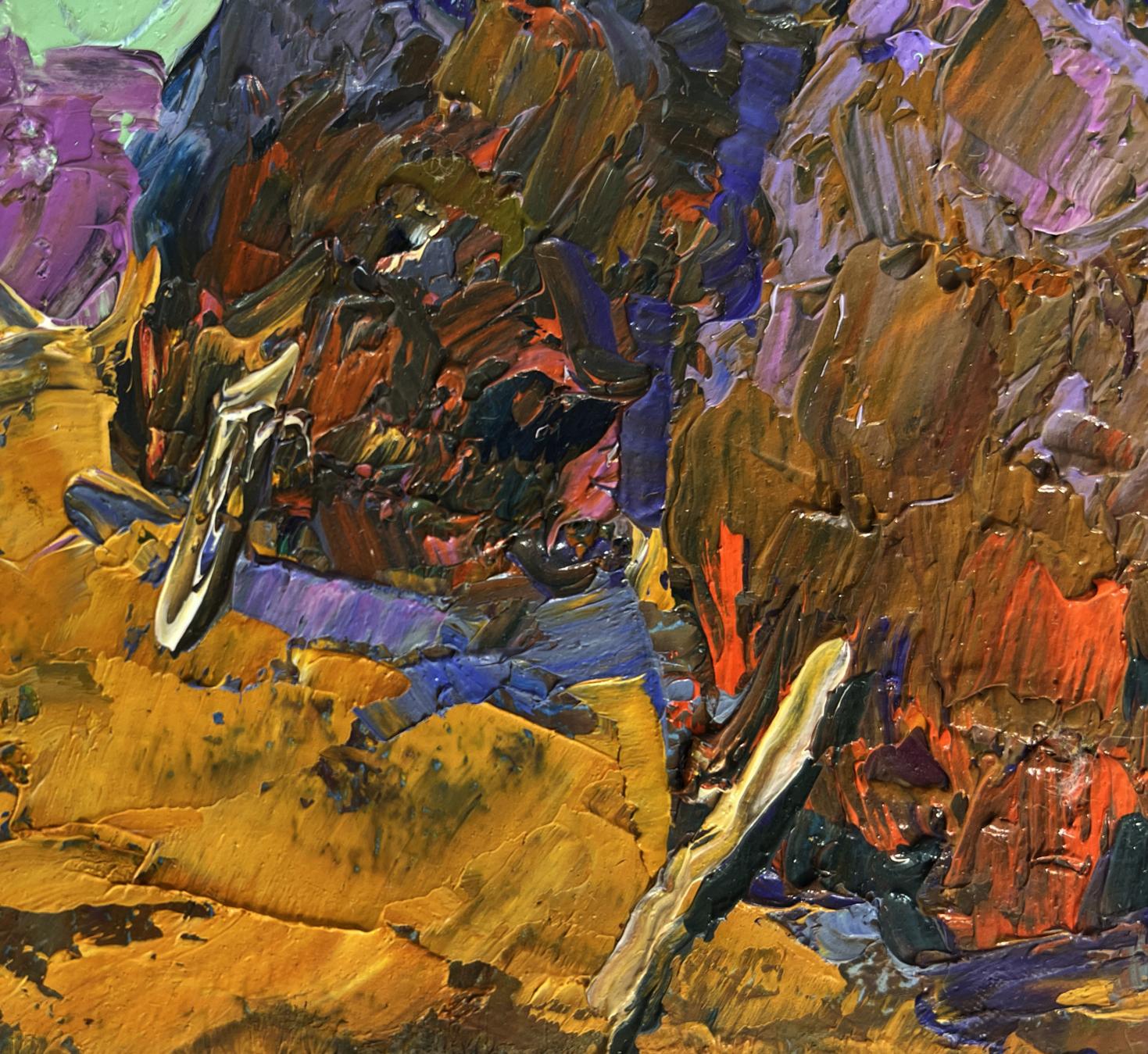 Oil painting of haystacks on golden field by Oleksiy Ivanyuk