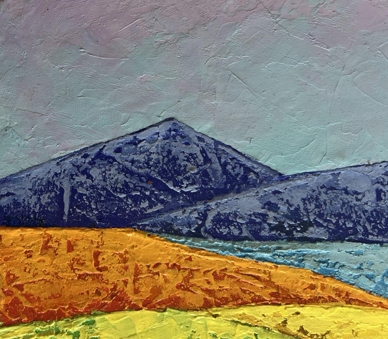 Oil painting Open horizon over the mountains by V. Zadorozhnya, textured blue peaks