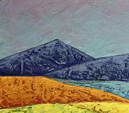 Oil painting Open horizon over the mountains by V. Zadorozhnya, textured blue peaks