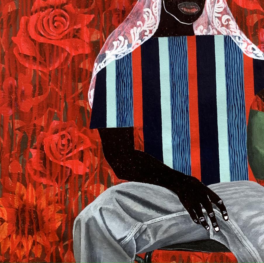 Acrylic painting In Silence Among the Roses by Akintomide Akinshola