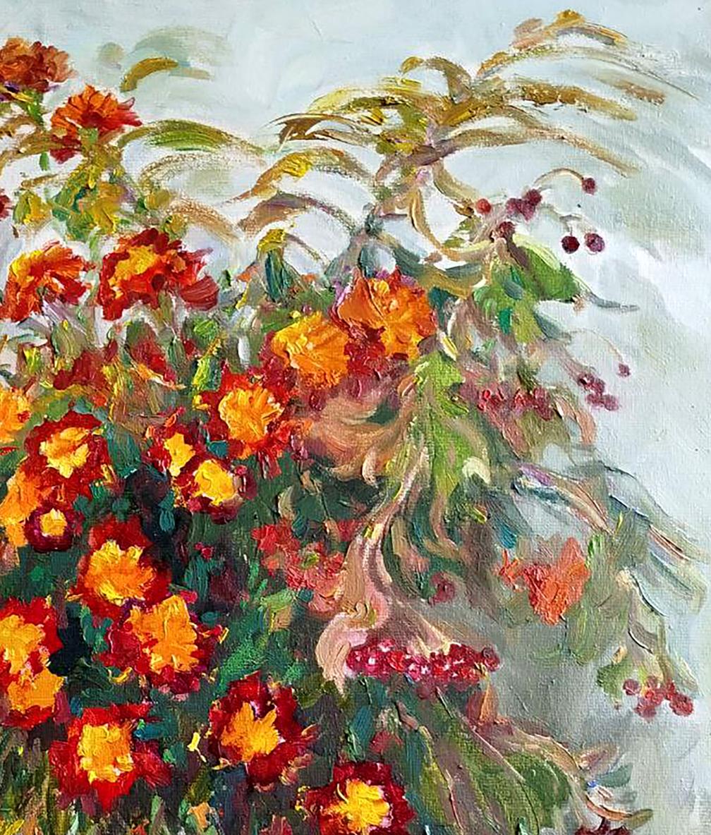Oil painting of vibrant marigolds by Leonid Pavlenko