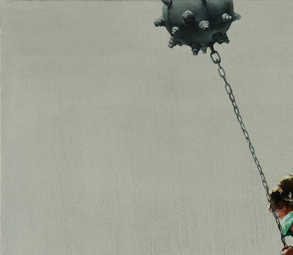 Oil painting of dark spiked metal ball by Oleg Kateryniuk