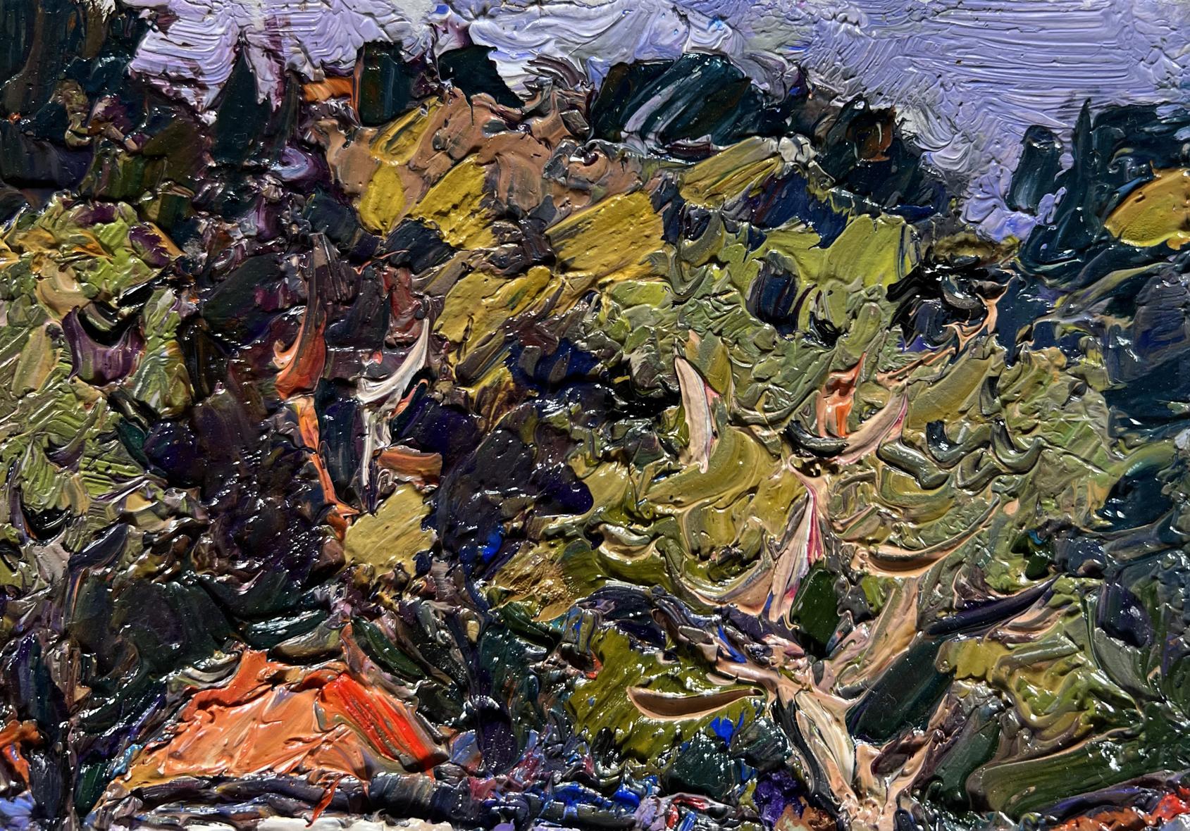 Huge garden in the yard oil painting by Oksana Ivanyuk with impasto strokes