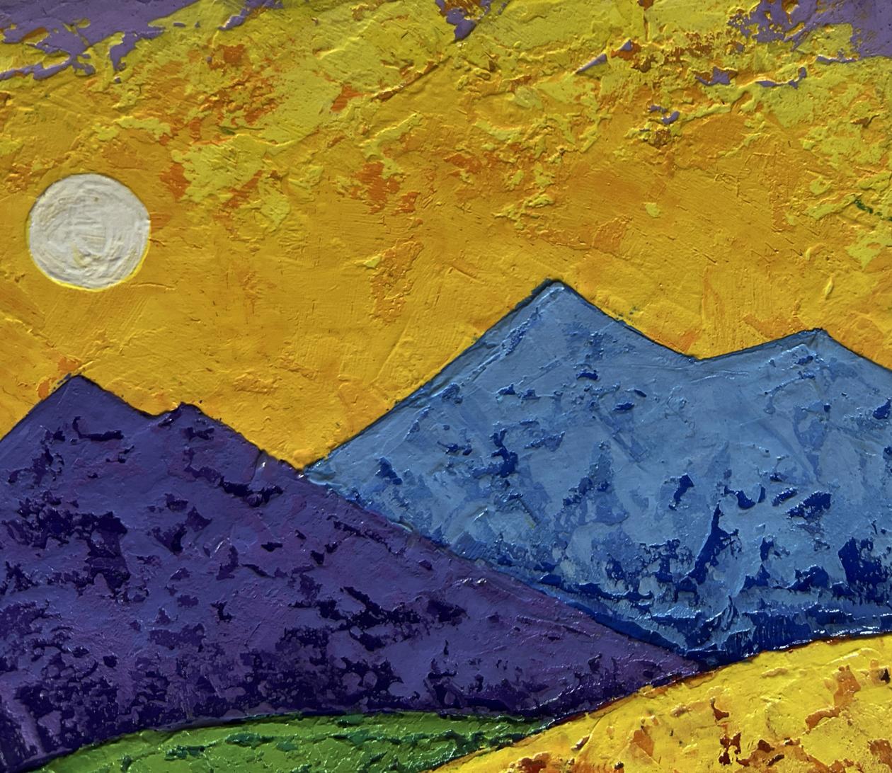 Oil painting Sunset is like fire in the mountains by V. Zadorozhnya