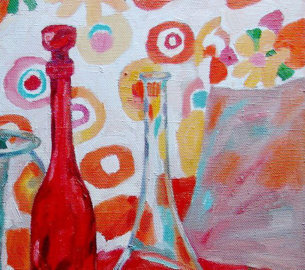 Oil painting Red still life by Tatyana Shulyak vibrant red glass bottle