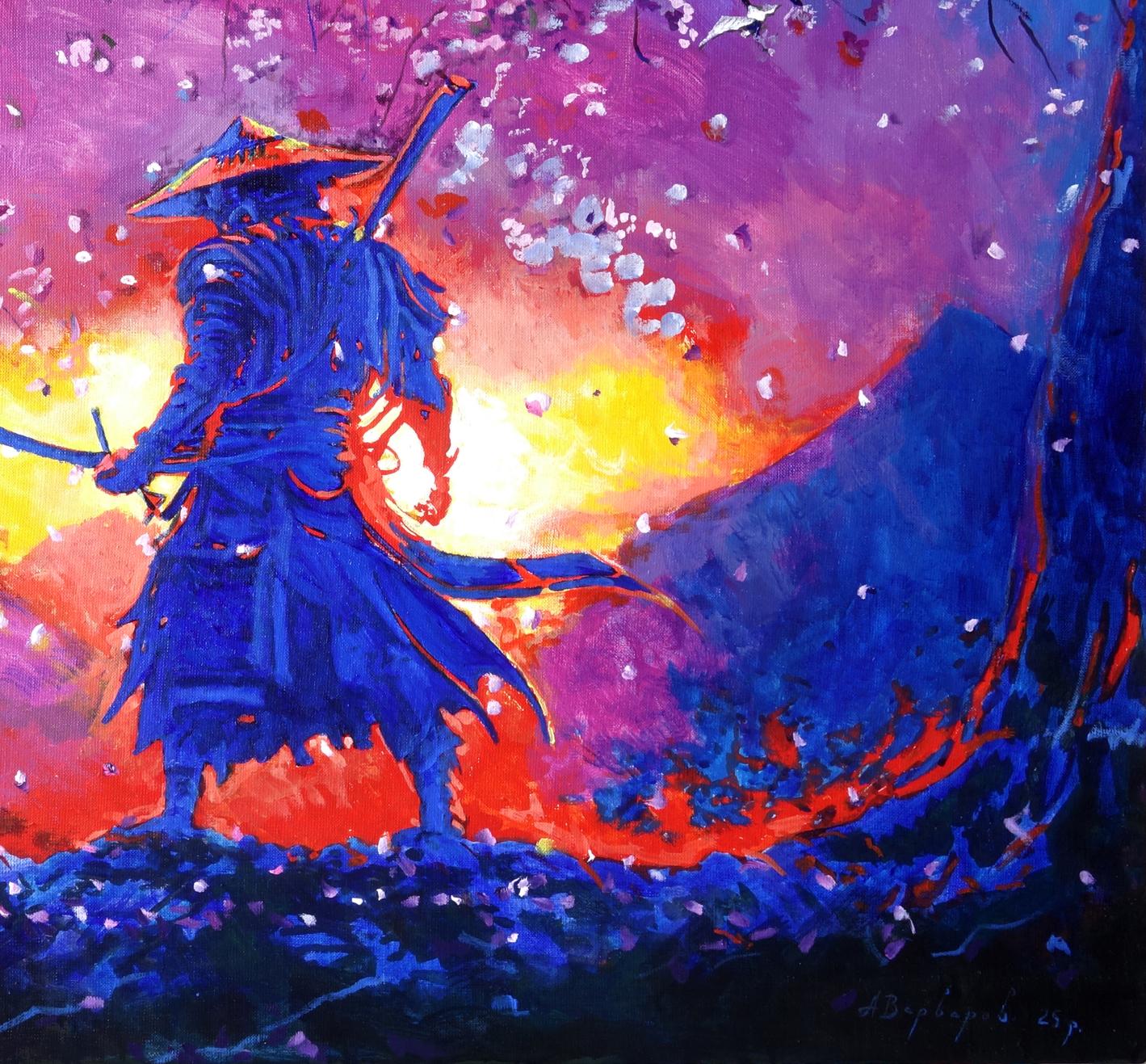 Oil painting Samurai Spring Anatoly Varvarov