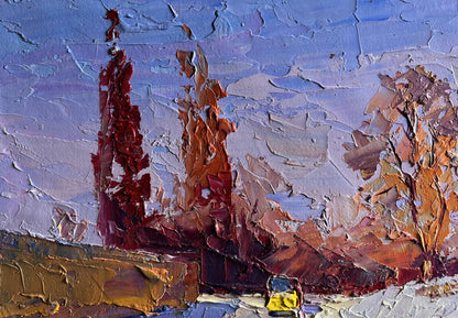 Oil painting The street was covered with snow by Boris Serdyuk, snowy scene