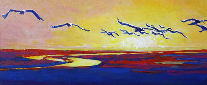 Oil painting Storks at Sunset Anatoly Varvarov