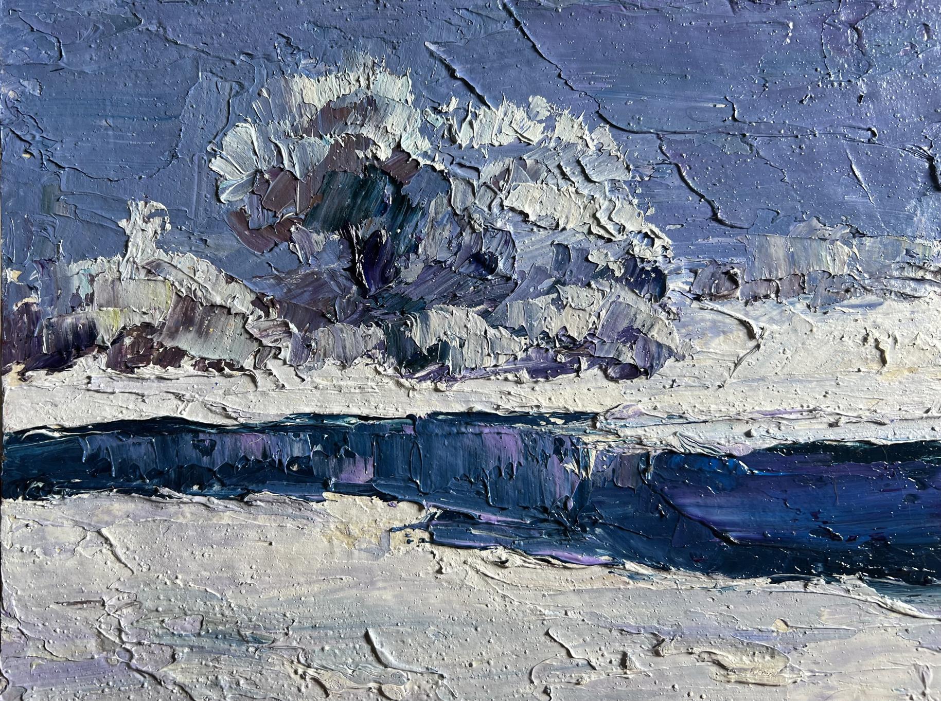 Oil painting Winter crystal by Boris Serdyuk, snowy impasto landscape