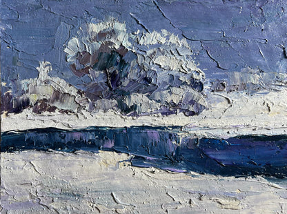Oil painting Winter crystal by Boris Serdyuk, snowy impasto landscape