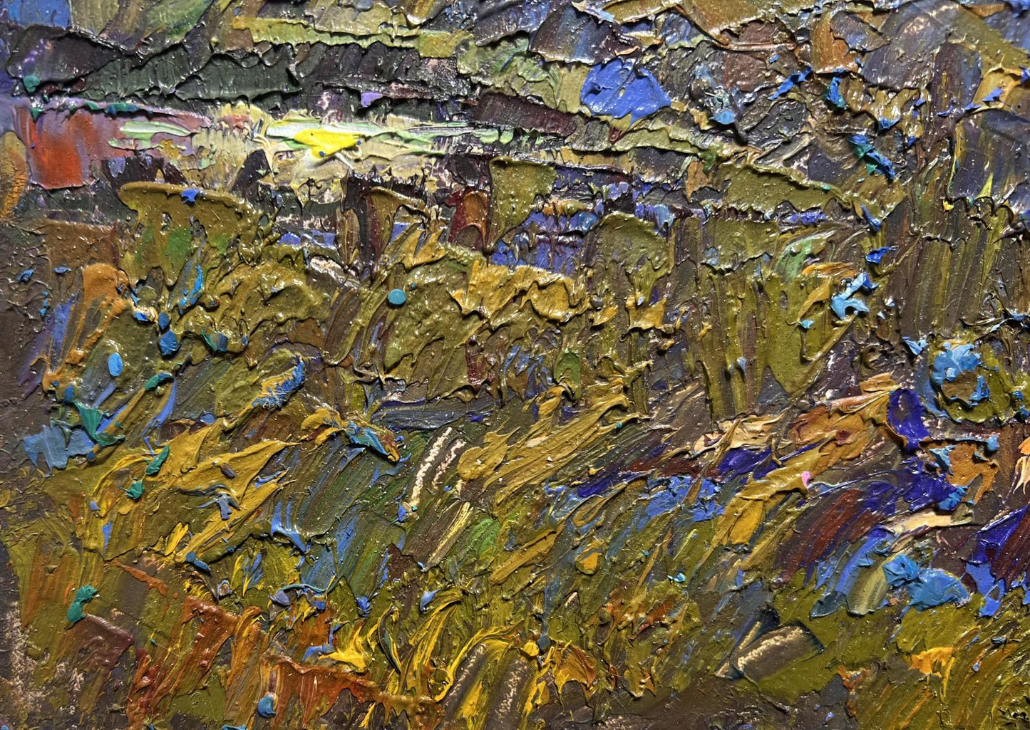 Oil painting Moonlit night in autumn by Oleksiy Ivanyuk with impasto strokes