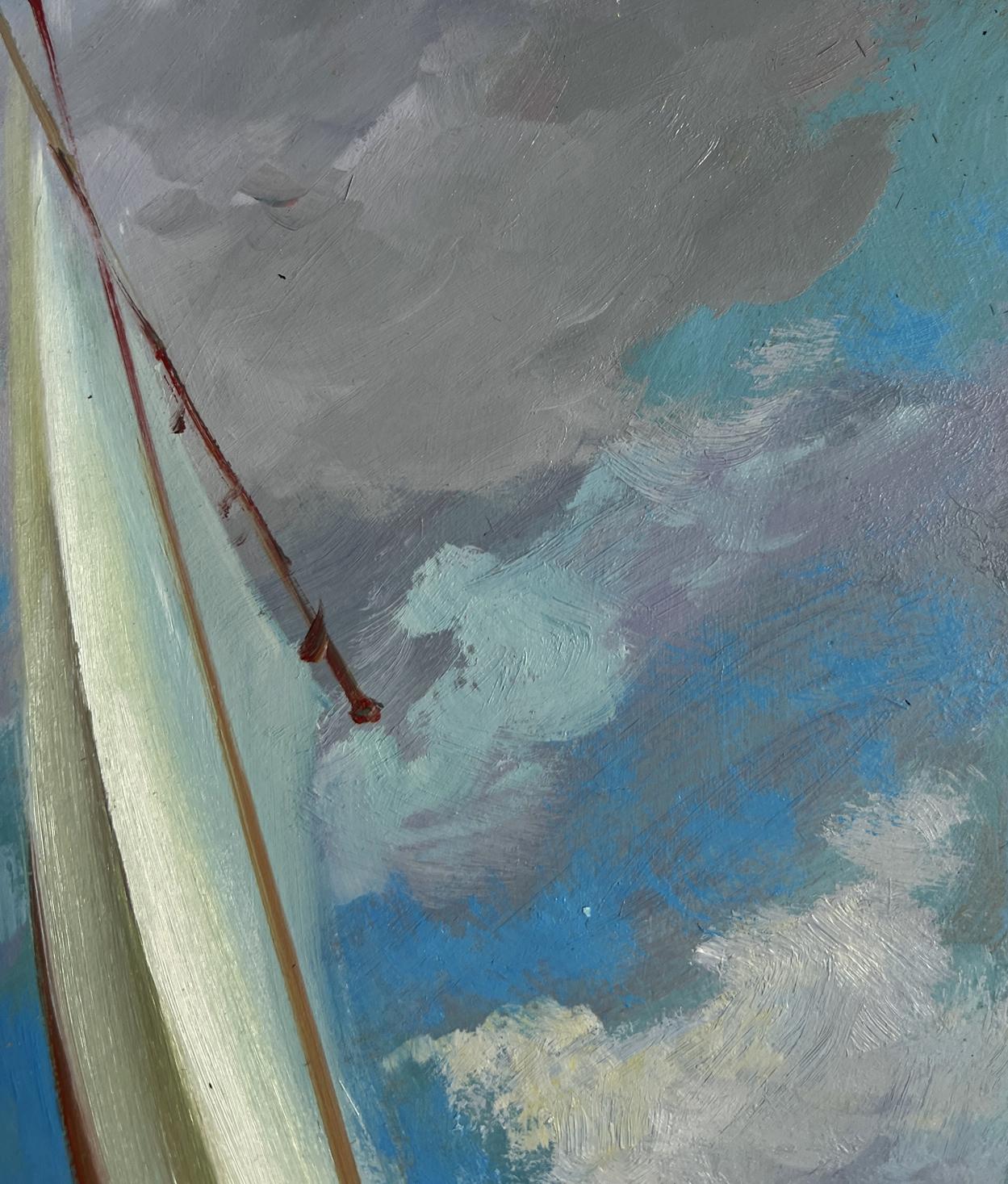 Oil painting of sailboat mast in stormy sea sky by Yuriy Suprunchuk