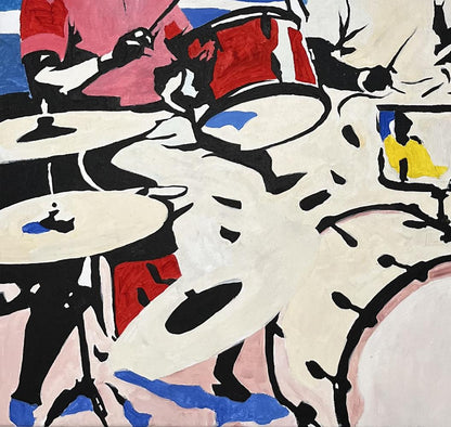 Abstract Acrylic Painting Jazz Songs in a Cafe Arturo Banks red drum set