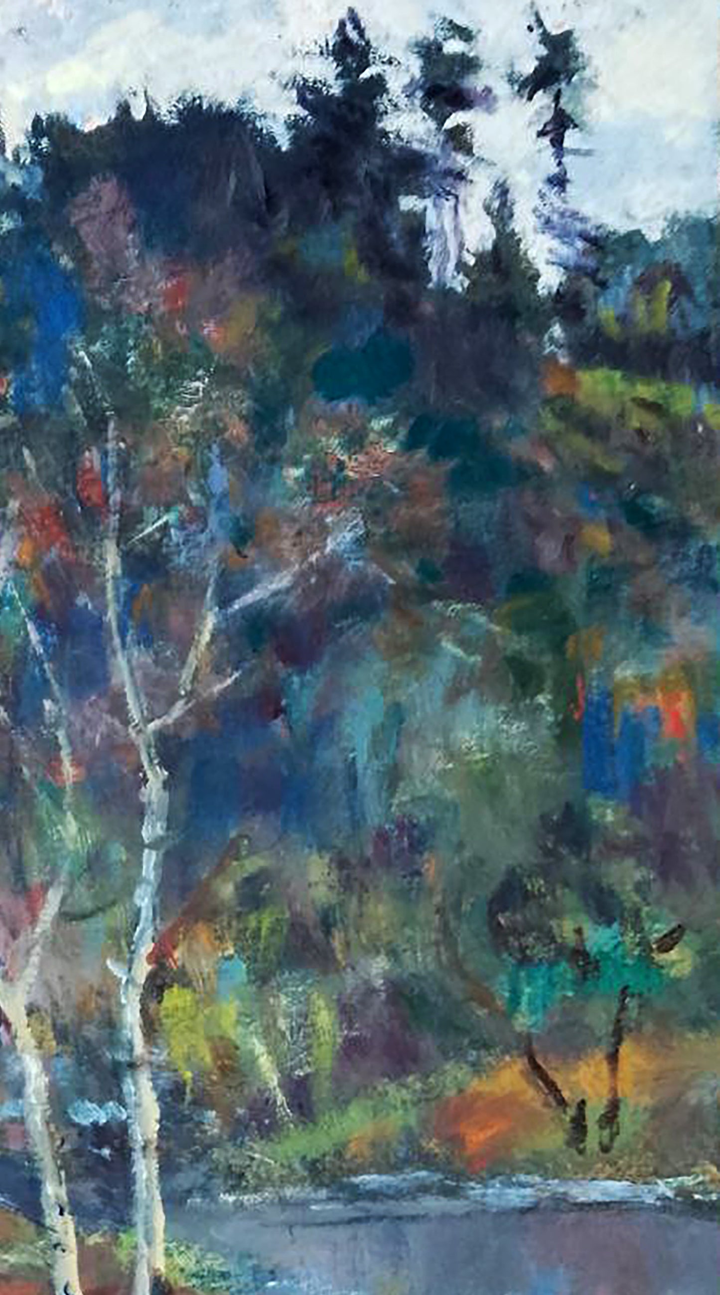 Vibrant impressionist oil painting Sounds of Nature by Vitaly Duhnevich forest birch trees foliage